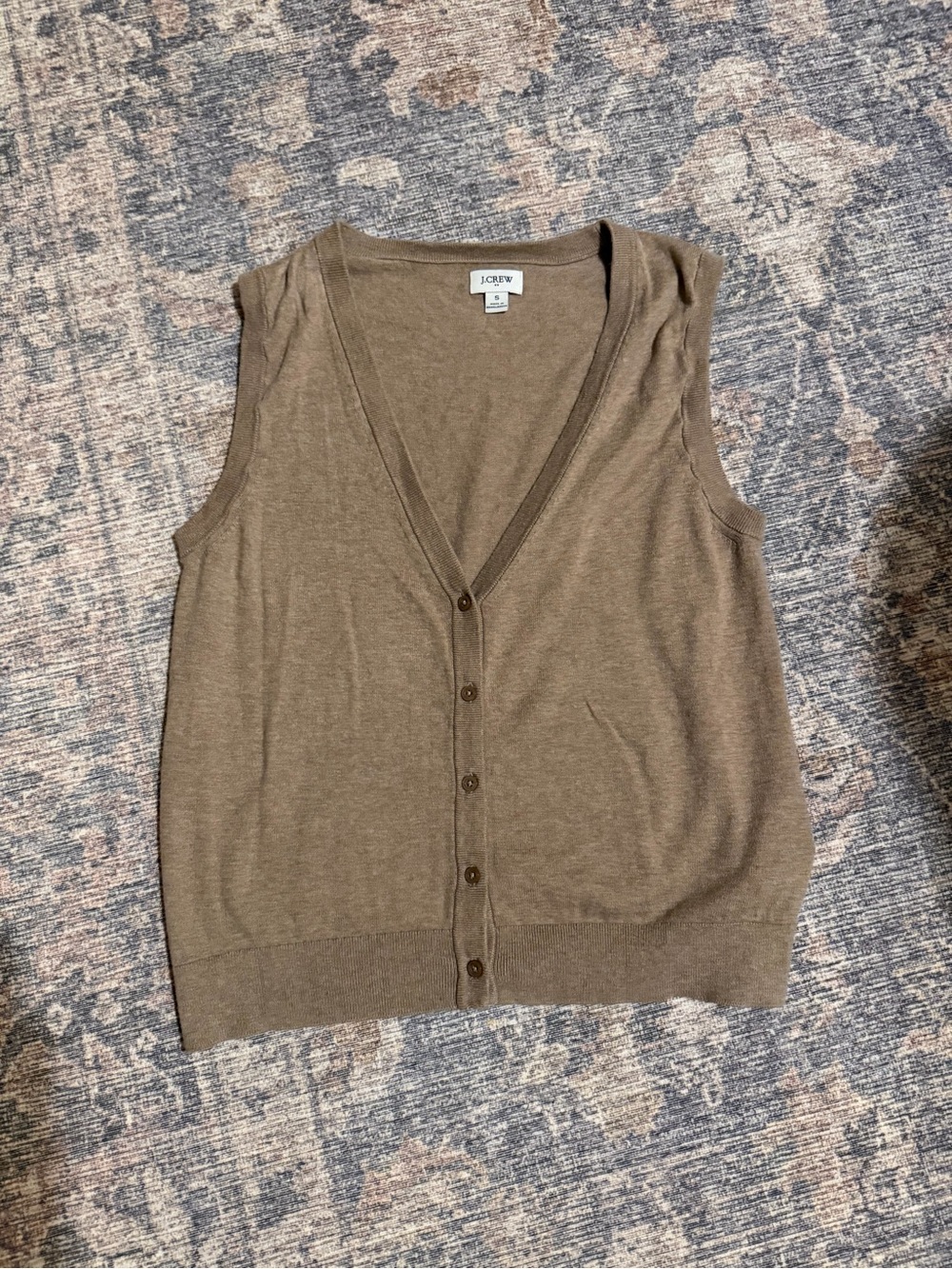 J. Crew Sleeveless V-Neck Button Cardigan in Tan Brown 100% cotton